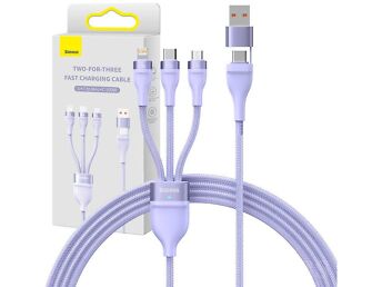 BASEUS FLASH SEERIA 2 3-IN-1 USB KAABEL, USB-C + MICRO USB + LIGHTNING, 100W, 1.2M (LILLA).