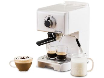 KOMPAKTNE KÄPA ESPRESSO KOHVIMASIN DELIMANO ESPRESSO COFFEE MACHINE DELUXE 356006 / VALGE, HÕBE METALL - GARANTII