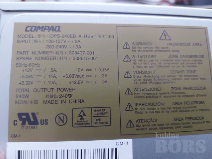 LAUAARVUTI TOITEPLOKK COMPAG DPS-240EB A REV